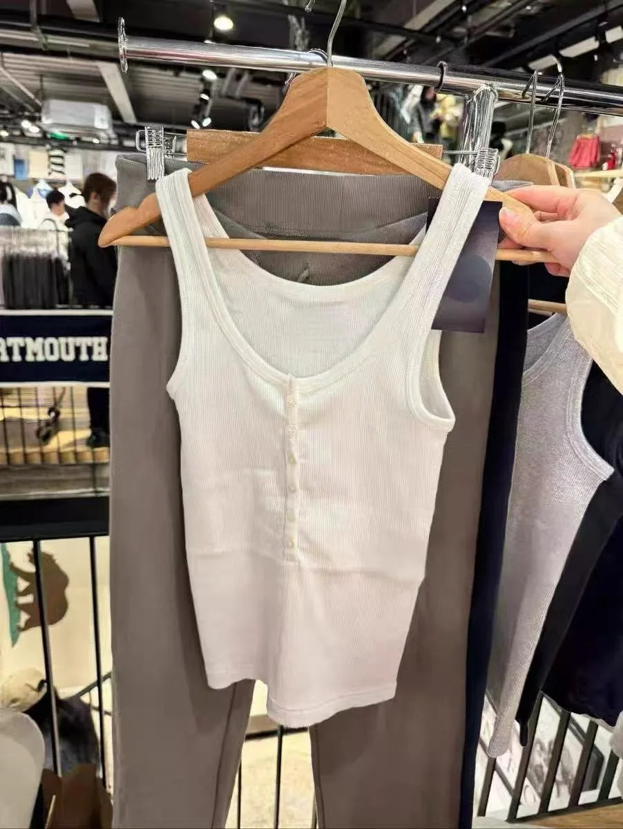 New White Lace Trim Slim Tank Tops Women Casual Cotton U-neck Buttons Sleeveless Cardigan Vests Sweet Preppy Style Cute Camisole