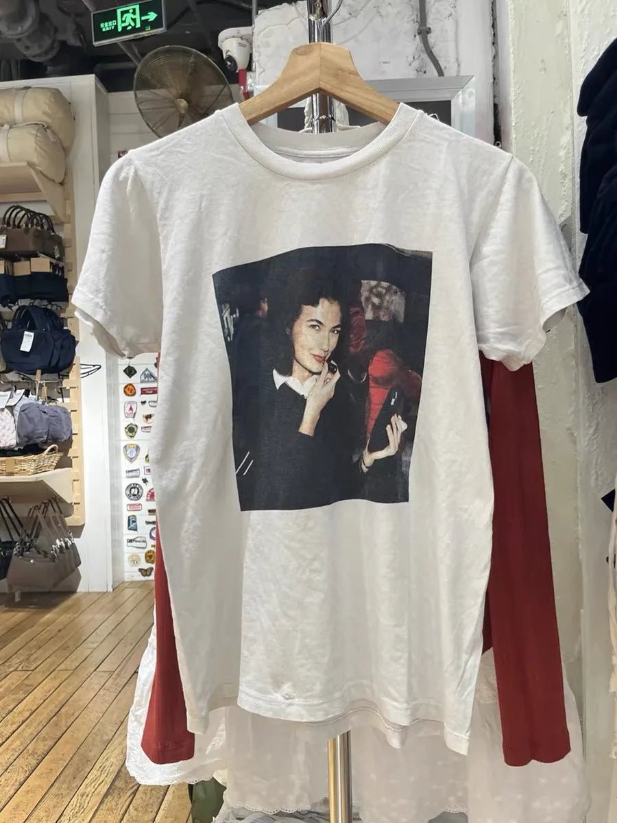 Dragon Graphic Short Sleeve Tees Women New Simple Casual Streetwear  CottonO-neck Slim Tops Vintage Harajuku Chic T-shirts Y2K