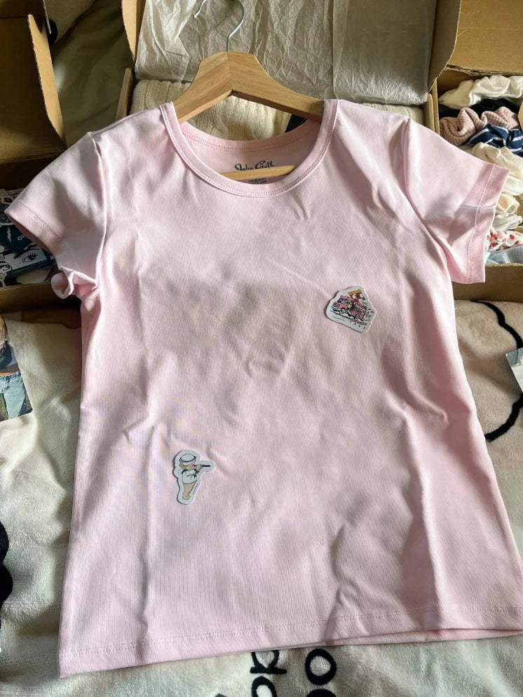 Sweet Pink Basic T-shirt Pant Sets Women New Casual O-neck Short Sleeve Tee+Straight Sweatpant Cute Preppy Style 2 Piece Set Y2K
