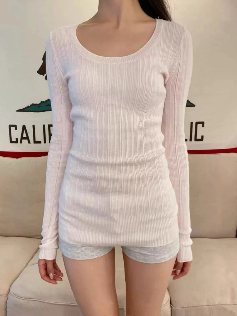 Vintage Black Hollow Out Long Sleeve Tees Women Casual Cotton Preppy Style Tops Clothes Streetwear Sweet Harajuku T-shirts Y2K