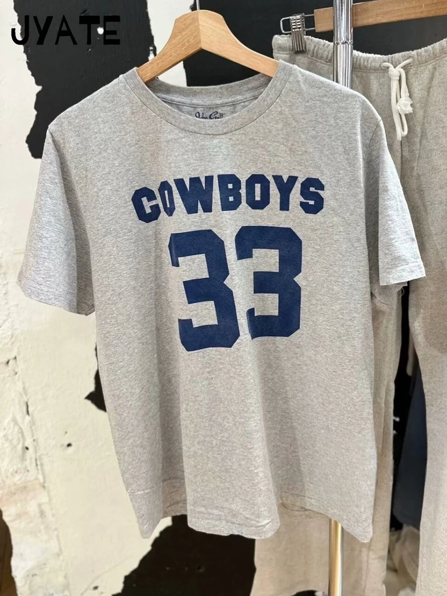 Classic Number Graphic Print Cotton T-shirts Women Summer Soft Casual Loose O-neck Short Sleeve Tees Vintage Streetwear Y2K Tops