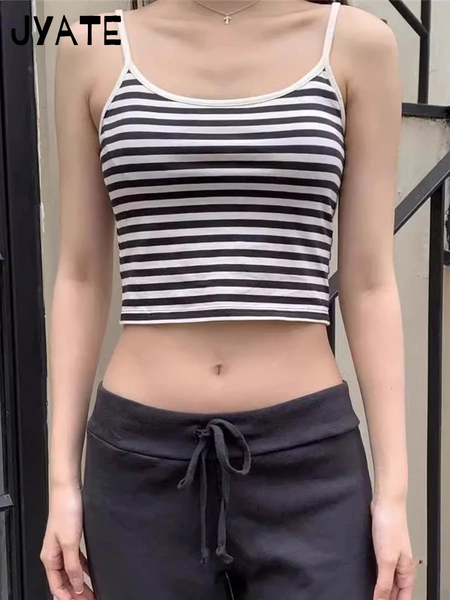 Classic Striped Graphic Cropped Camisole Women New Cotton Soft Slim Casual Simple Sleeveless Vests Vintage Chic Sweet Tank Tops