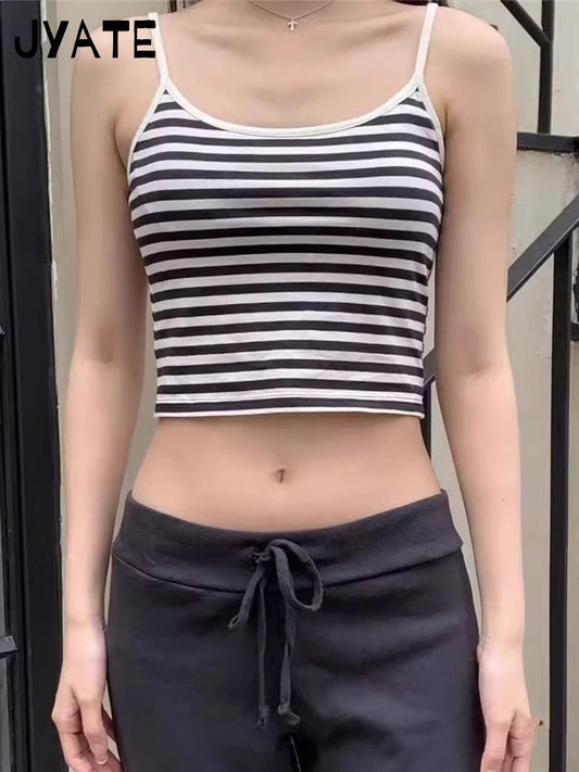 Classic Striped Graphic Cropped Camisole Women New Cotton Soft Slim Casual Simple Sleeveless Vests Vintage Chic Sweet Tank Tops