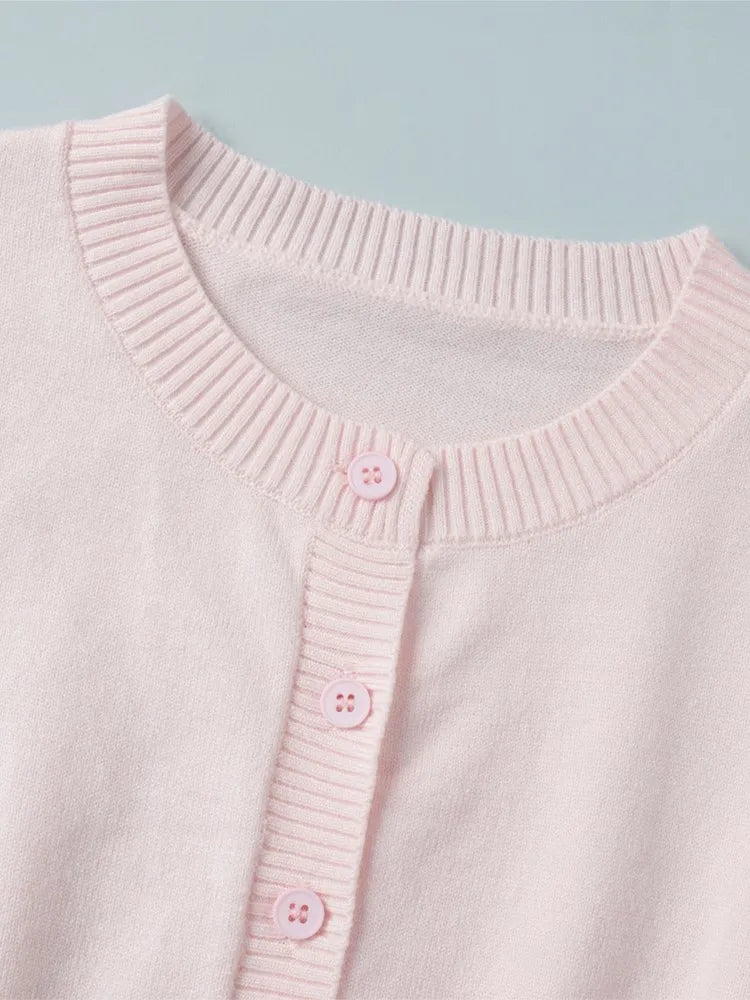 Pink Long Sleeve Knitted Cardigan Women Spring Simple Button Casual Jumper Shoujo Clothes Sweet Cute Preppy Style Sweater Top