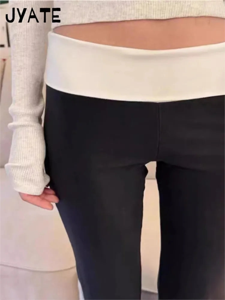 Fashion Patchwork Slim Cotton Yoga Pants Women New Casual Elastic High Waist Flare Pant Vintage Streetwear Y2K Straight Trousers