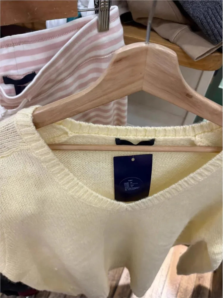 Yellow Sweater Woman Spring Casual Sweet V-neck Long Sleeve Knitted Pullover Cute Simple Preppy Style Sweaters Chic Y2k Jumpers