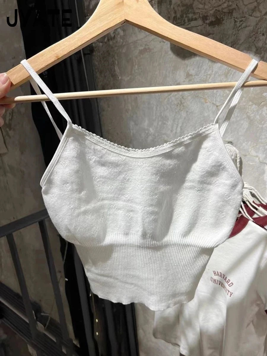 Simple Heart Hollow Out Knitted Camisole Women Summer New Slim Casual Cotton Soft Sleeveless Vest Sweet Basic Cute Tank Tops Y2K