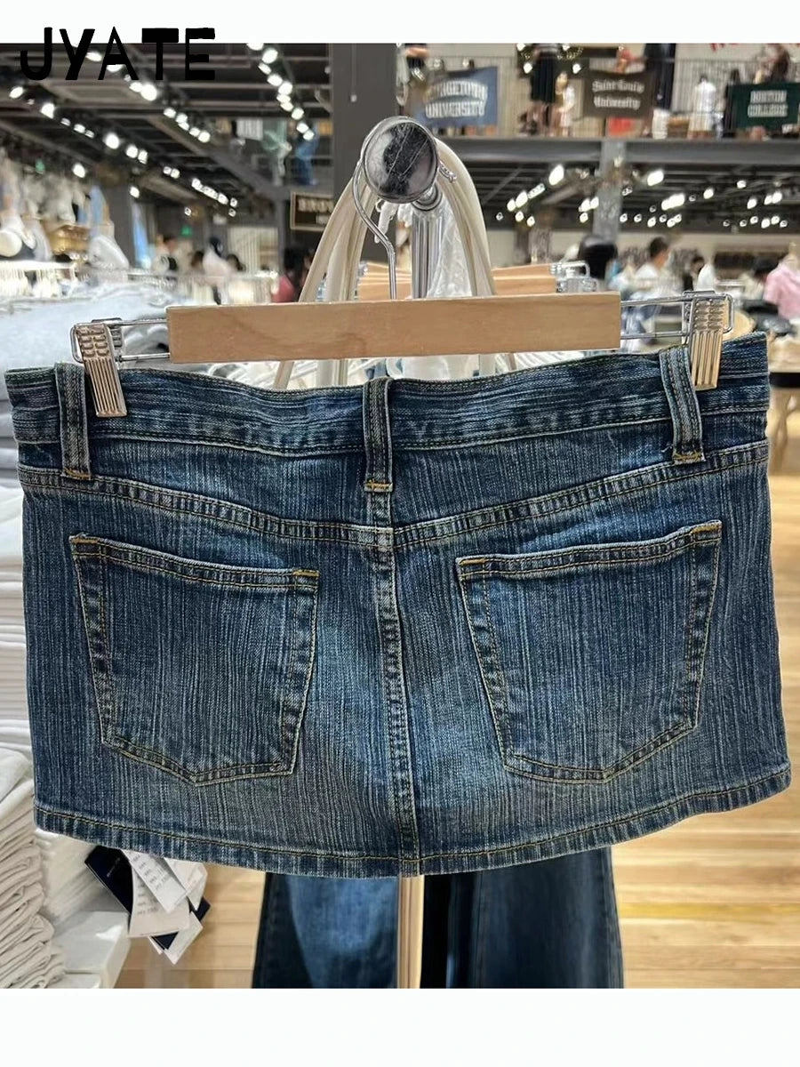 Vintage Denim Mini Cargo Skirts Women Summer New Streetwear Casual Cotton Slim Sexy Low Rise Skirt Harajuku Sweet Y2K Falda 2024