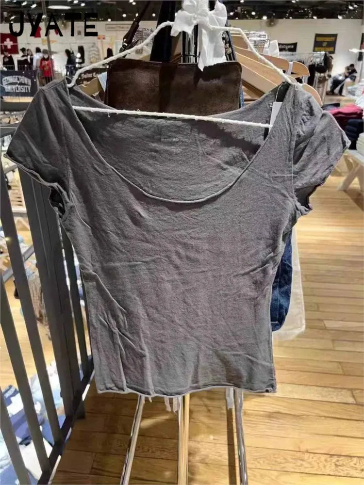 Simple Raw Hem Crew Neck Short Sleeve Tees Women Casual Cotton Soft Thin Sexy Chic Basic Tops Streetwear Vintage Sweet T-shirts