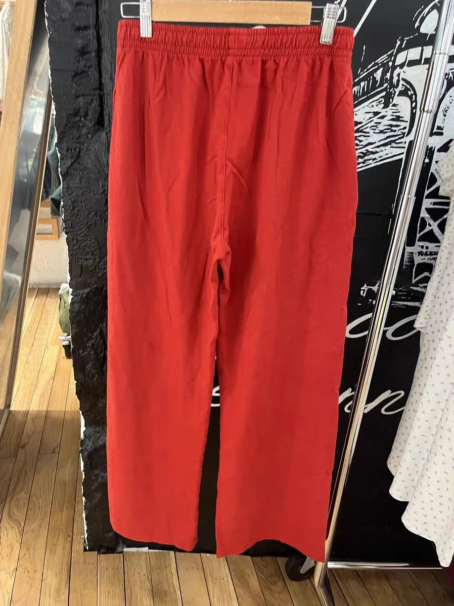 Red Drawstring Straight Sweatpants Women Autumn New High Waist Cotton Simple Sport Long Pant Vintage Casual Y2K Sweatpants New