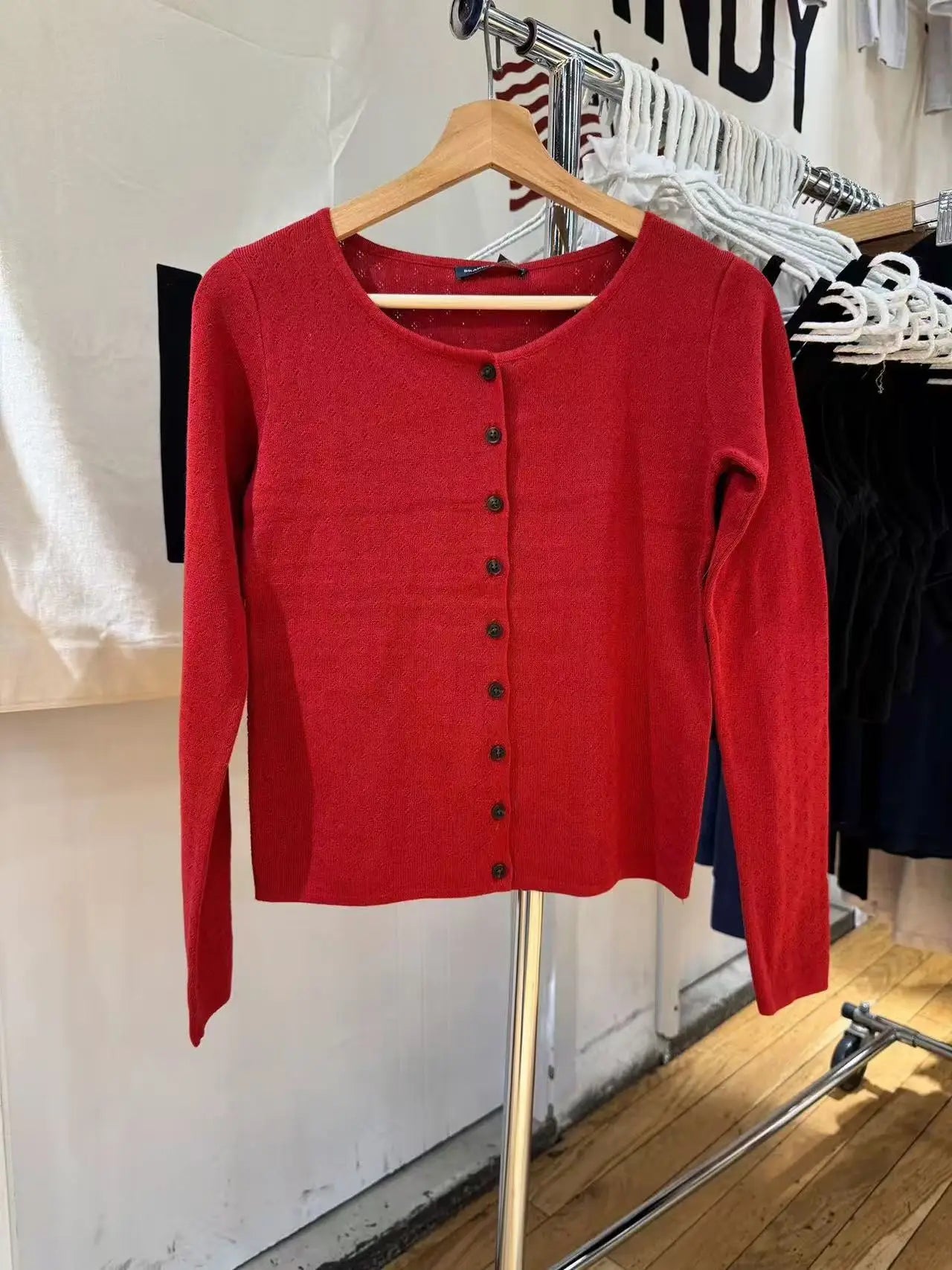 Eyelet Drak Gray Cotton Cardigan Women Autumn Casual Streetwear  Buttons Knitted Long Sleeve Tees Simple Sweet Basic Tops New