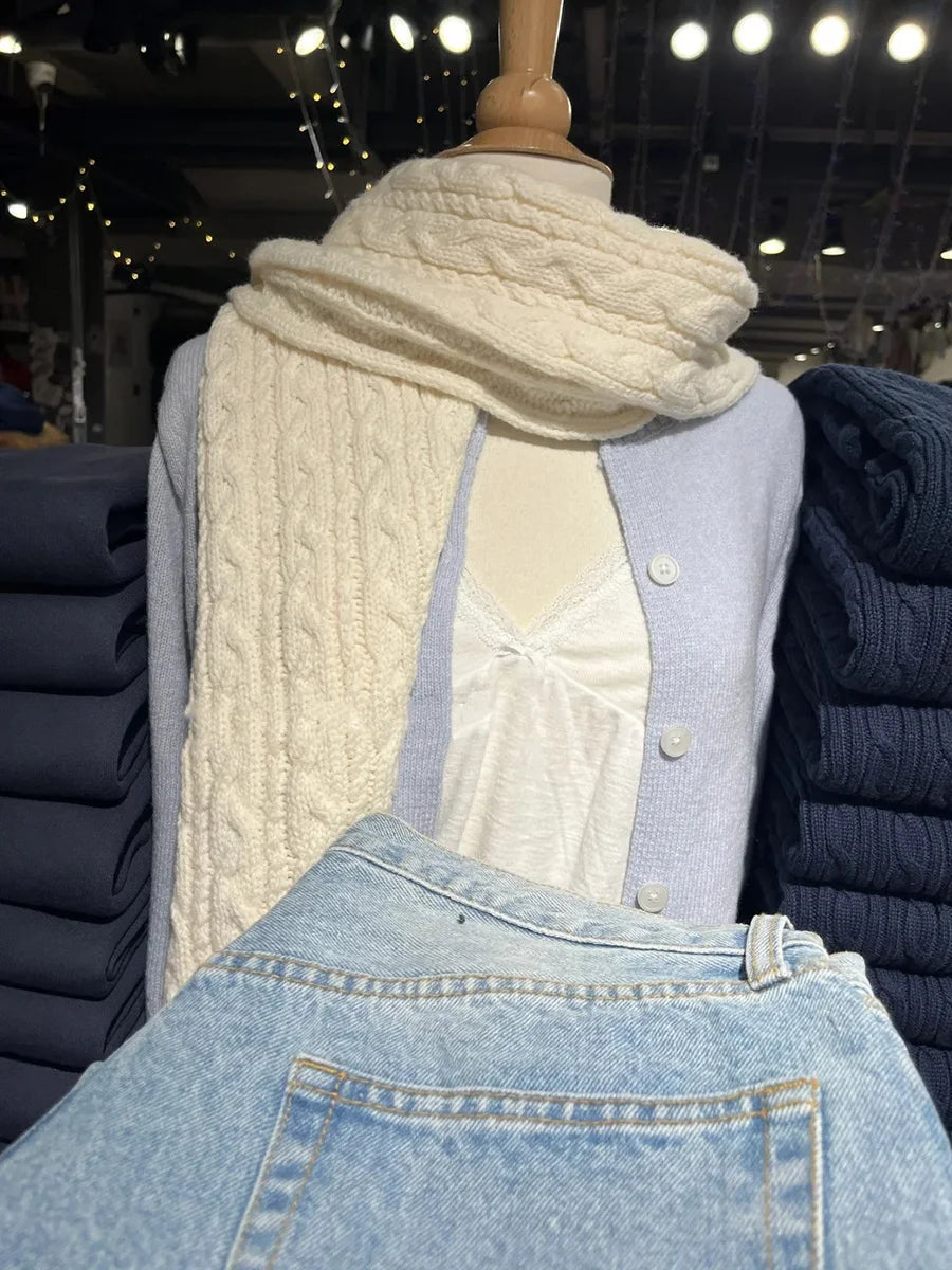 Blue Vintage Long Sleeve Knitted Cardigan Women New Cotton O-neck Casual Button Jumper Coat Sweet Preppy Style Sweater Y2K Tops