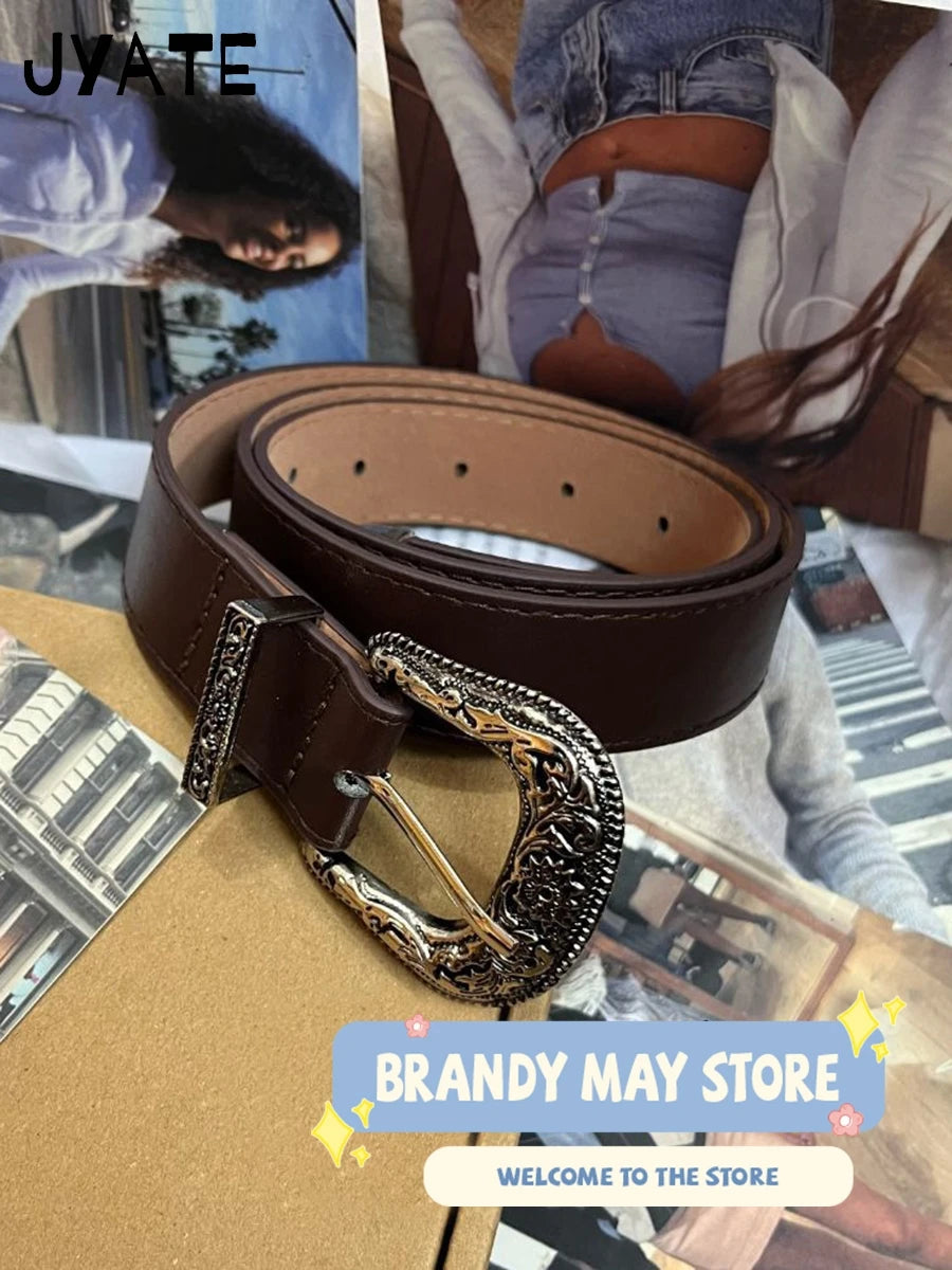 Retro Metal Buckle PU Black Belt Women New Streetwear Casual Rock n Roll Punk Preppy Style Vintage Chic Belts Y2K