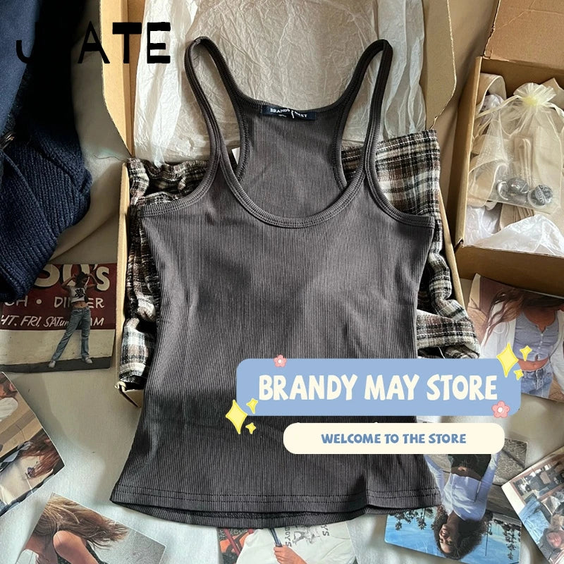 Solid Basic Ribbed Sleeveless Vests Women Summer New Cotton Soft Casual Slim Simple Tank Tops Vintage Chic Harajuku Camisole Y2K
