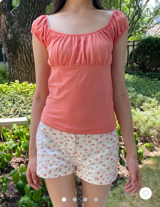 Ruffle Slim Short Sleeve Tee Women Summer Square Collar Cotton Mesh Folds T-shirts Female Aesthetic Sweet Cute Y2K Tops