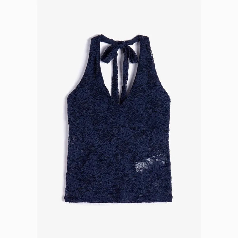 Lace See Through Halter Neck Tank Tops Women New Casual Sexy Streetwear Cotton V-neck Sleeveless Vests Sweet Chic Vintage Camis