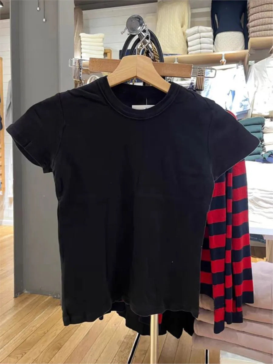 New Basic Black T-shirt Pants Sets Women O-neck Slim Tees+ Patchwork Yoga Sweatpants Solid Vintage Cotton Sport 2 Pieces Sets