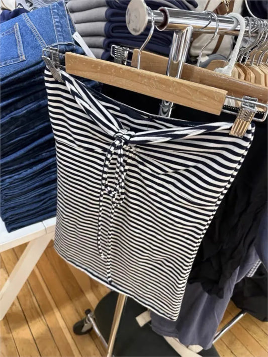 Vintage Striped Drawstring Folds Strapless Tank Tops Women New Summer Cotton Slim All-match Vest Sweet Preppy Style Camisole Y2K