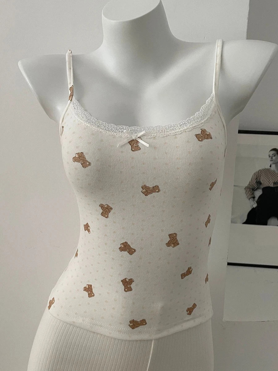 Lace Trim V-neck Slim Tank Tops Women Summer New Streetwear Cotton Casual Sleeveless Vests Sweet Cute Preppy Style Camisole Y2K