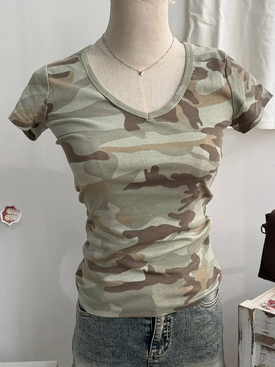 Sweet Gray Lace Trim V-neck Short Sleeve Tee Women New Cotton Casual Simple Slim Tops Clothes Vintage Basic Preppy Style T-shirt