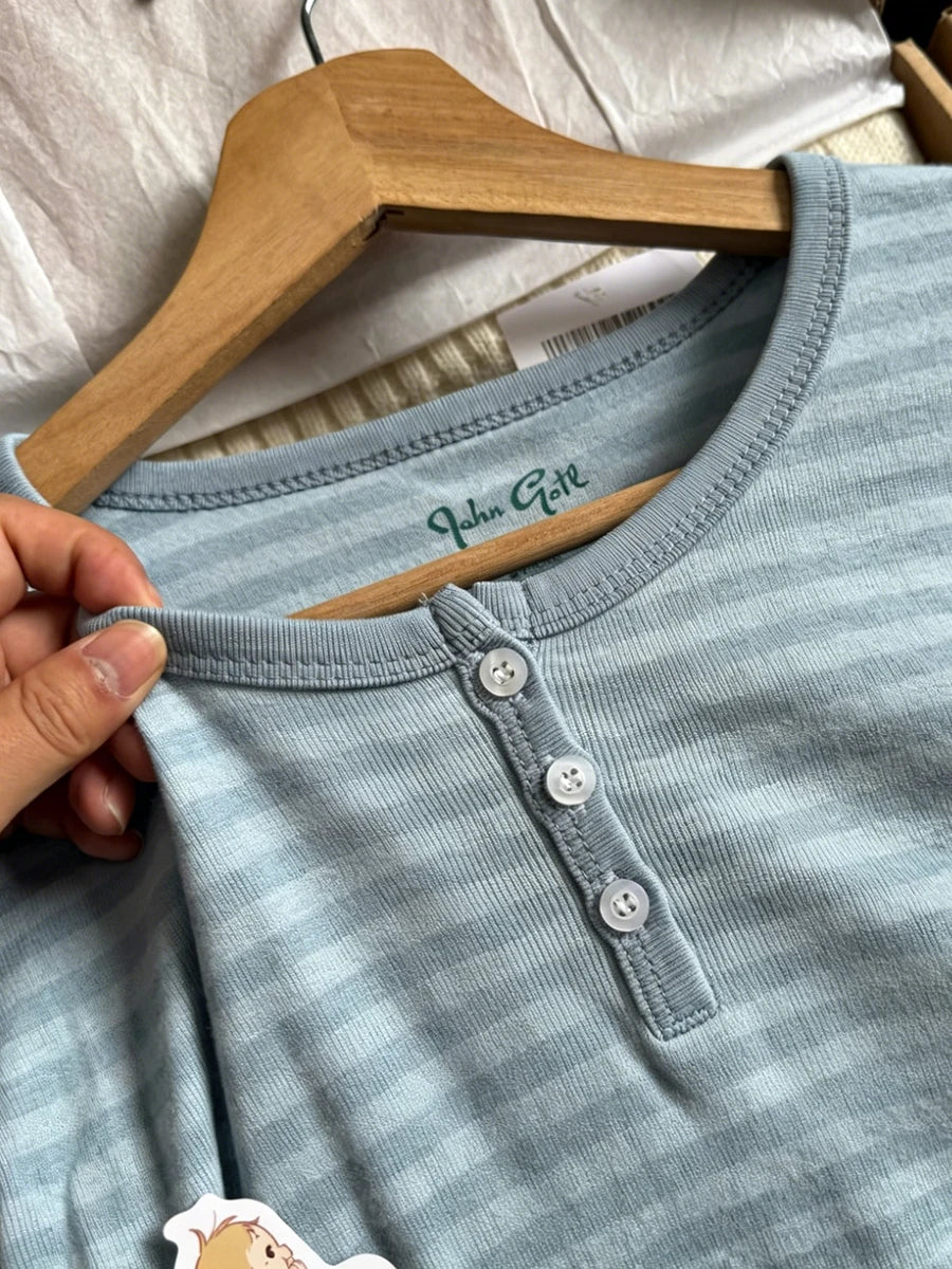 Blue Striped Slim Long Sleeve Tees Women Spring Casual Cotton O-neck Tshirt New Tops Clothes Sweet Cute  Vintage T-shirts Y2K
