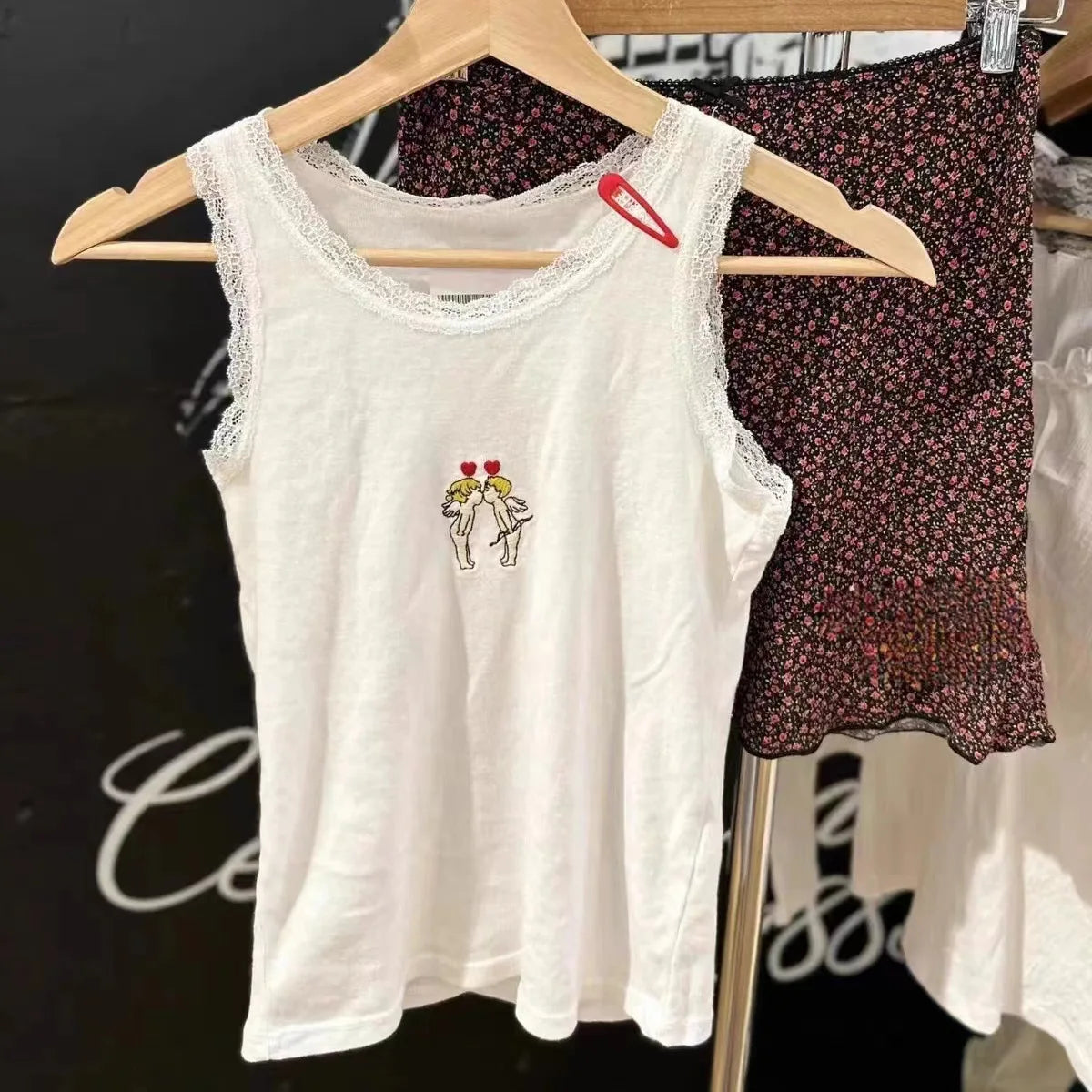 New Sweet Blue Lace Trim Tank Tops Women Summer Cotton Slim Sexy Simple Sleeveless Vests Harajuku Vintage Cute Camis Y2K Clothes