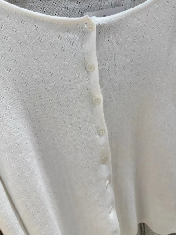 Sweet Buttons White Knitted Cardigan Women Autumn New Casual Streetwear Long Sleeve Sweater Coat Cute Simple Basic Sweaters Tops