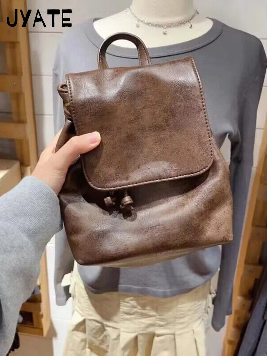 America Vintage School Bag Woman Summer Street Trendy Retro Pu Leather Ladies Shoulder-Bag Harajuku Cute Small Backpack Bags Y2K