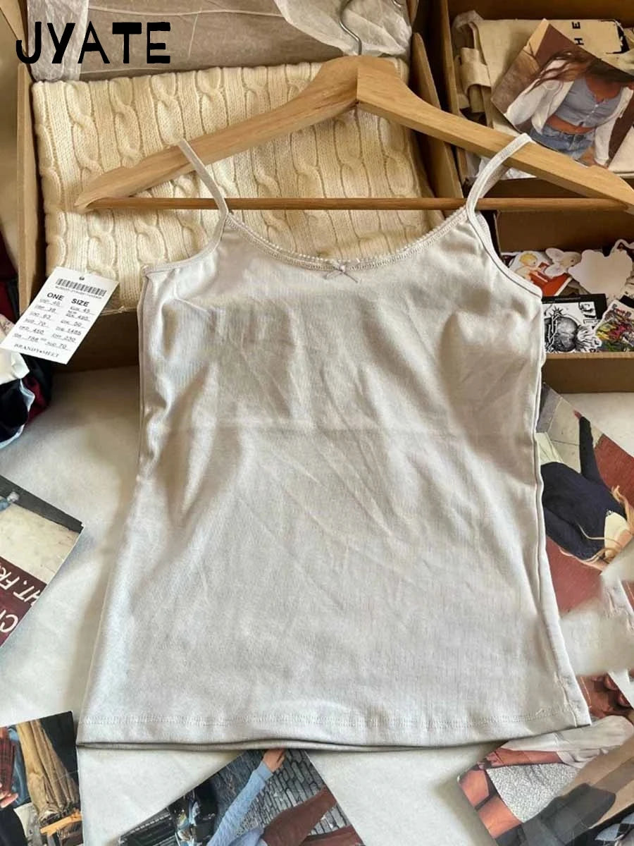 Fashion Bow O-neck Sleeveless Tank Tops Women Summer Street Casual Cotton Simple Basic Crop Vests Vintage Chic Sweet Camis Y2K