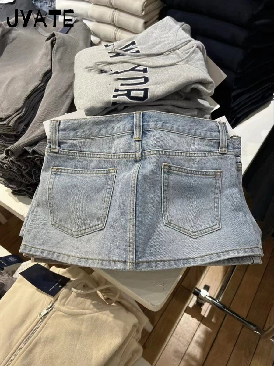 New Harajuku Blue Denim Mini Cargo Skirts Women Summer Cotton Slim Sexy Low Rise Skirt Female Vintage Sweet Chic Y2K Falda 2024