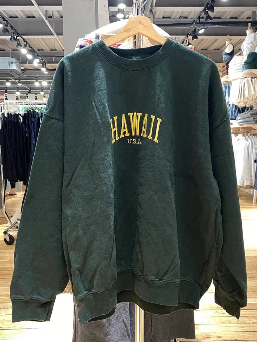 Letter Embroidery Sweatshirts Women Autumn New Casual O-neck Flag Long Sleeve Hoodies Vintage Harajuku Chic Pullover Top Y2K