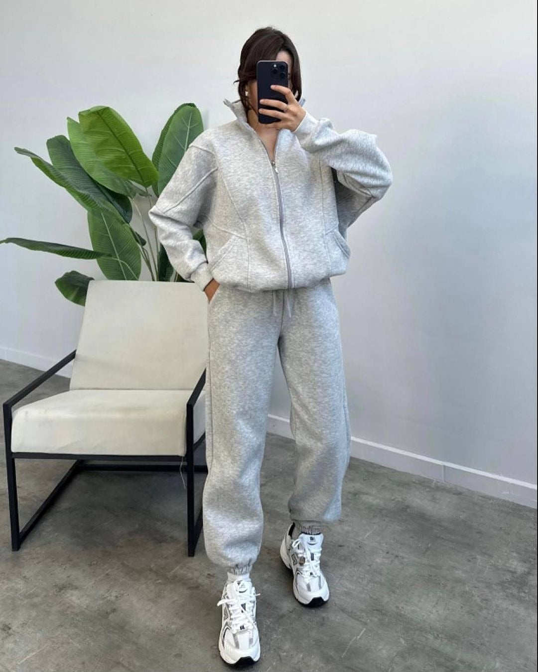 ABS2508GY+ABP3021GY Cotton Loose Sweatshirt & Sweatpant Set