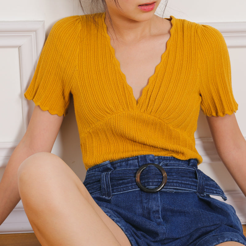 Knitting Mesh Women Elegant Encolure V Neck Top