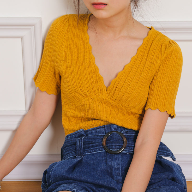 Knitting Mesh Women Elegant Encolure V Neck Top