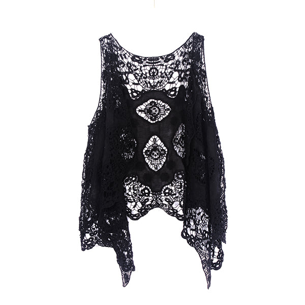 Haut cache-cœur en crochet avec patch hippie Froral noir