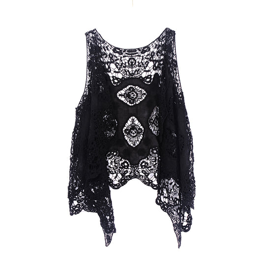 Haut cache-cœur en crochet avec patch hippie Froral noir