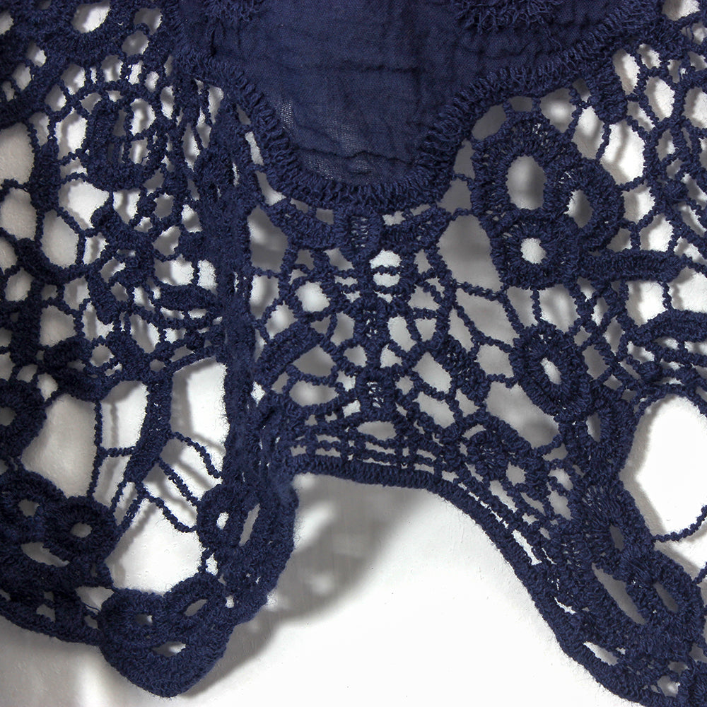 Hippie Froral Patch Crochet Cover Up Top navy