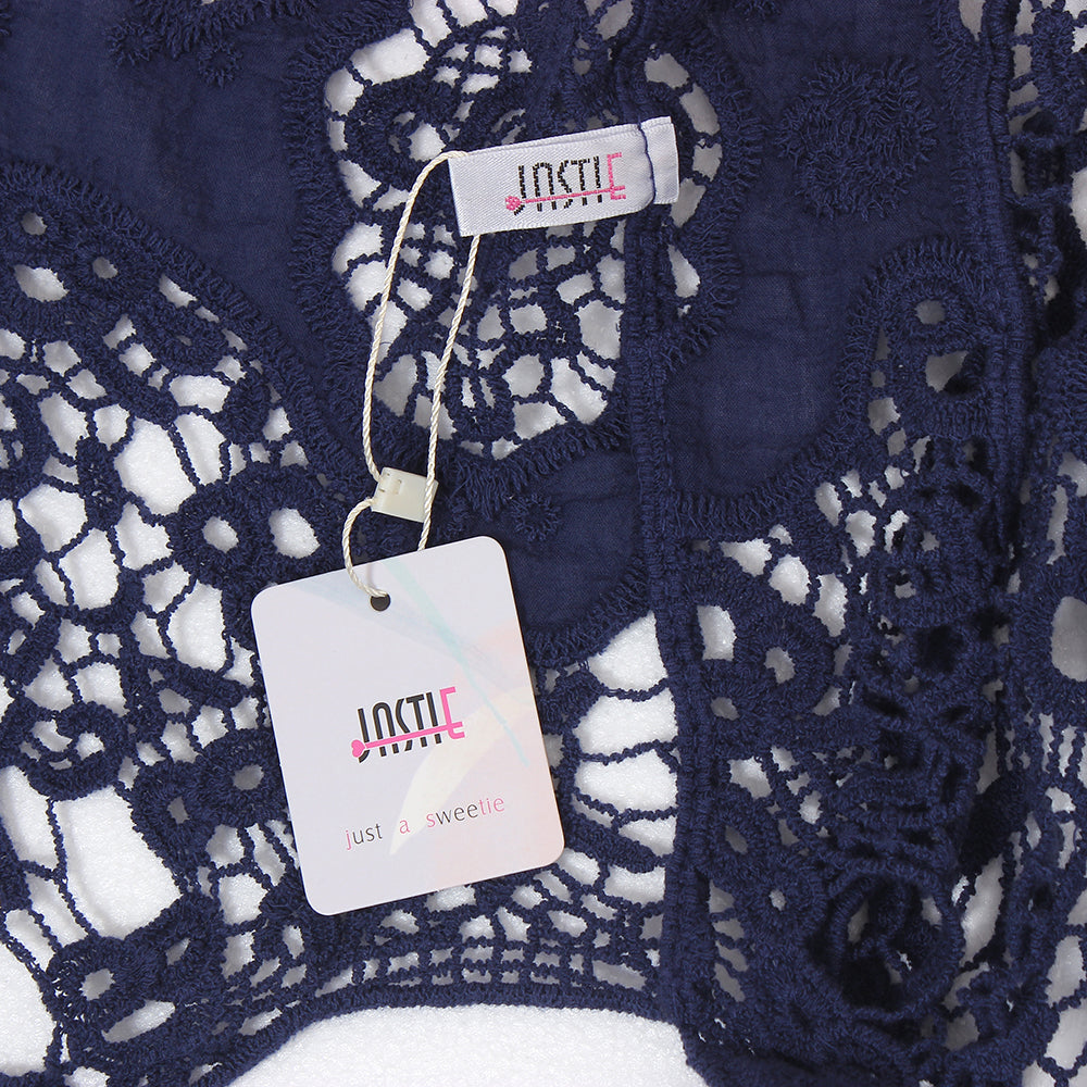 Hippie Froral Patch Crochet Cover Up Top navy