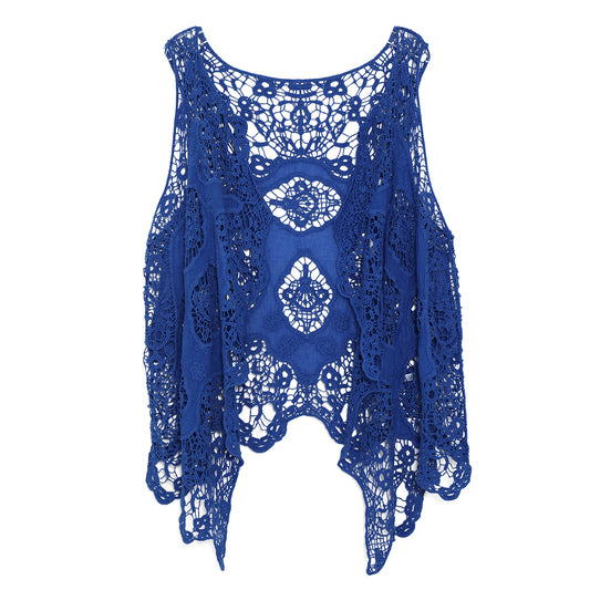 Haut cache-cœur en crochet avec patch Hippie Froral Bleu