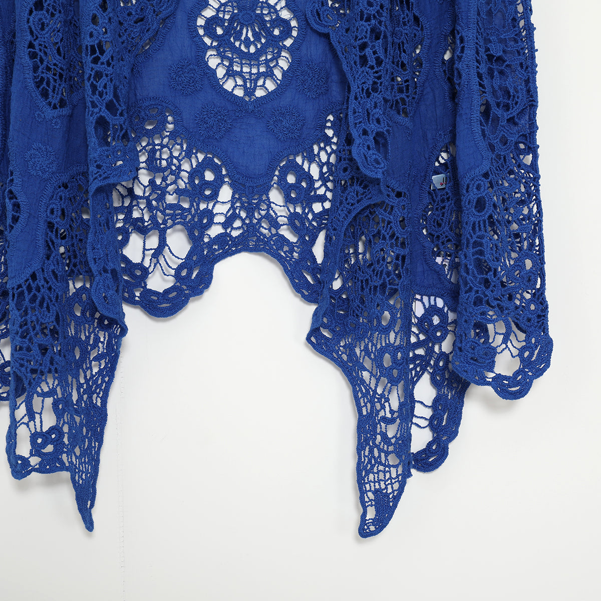 Hippie Froral Patch Crochet Cover Up Top Blue