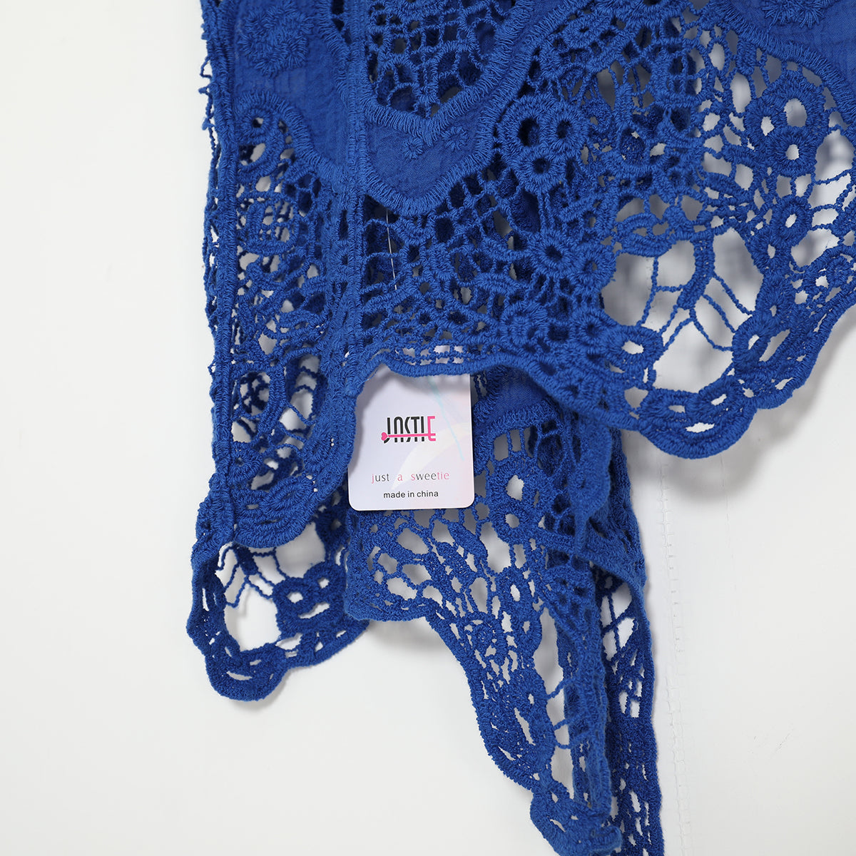 Hippie Froral Patch Crochet Cover Up Top Blue