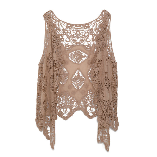 Haut cache-cœur en crochet avec patch hippie Froral Taupe chaud