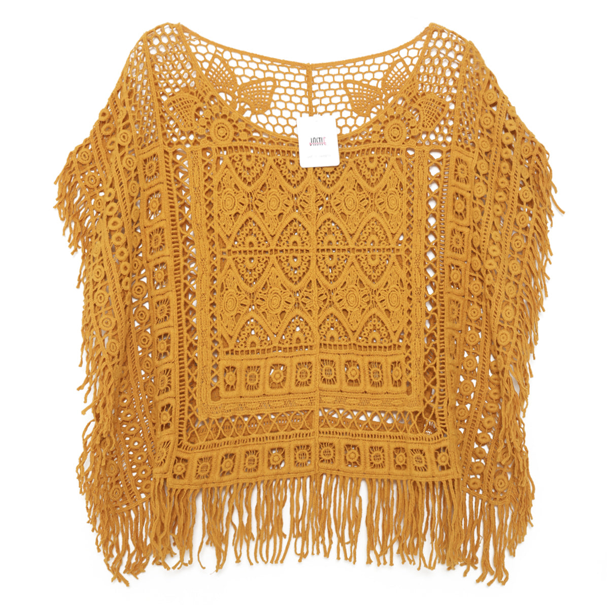Top en dentelle crochetée chic orange vif avec pompon