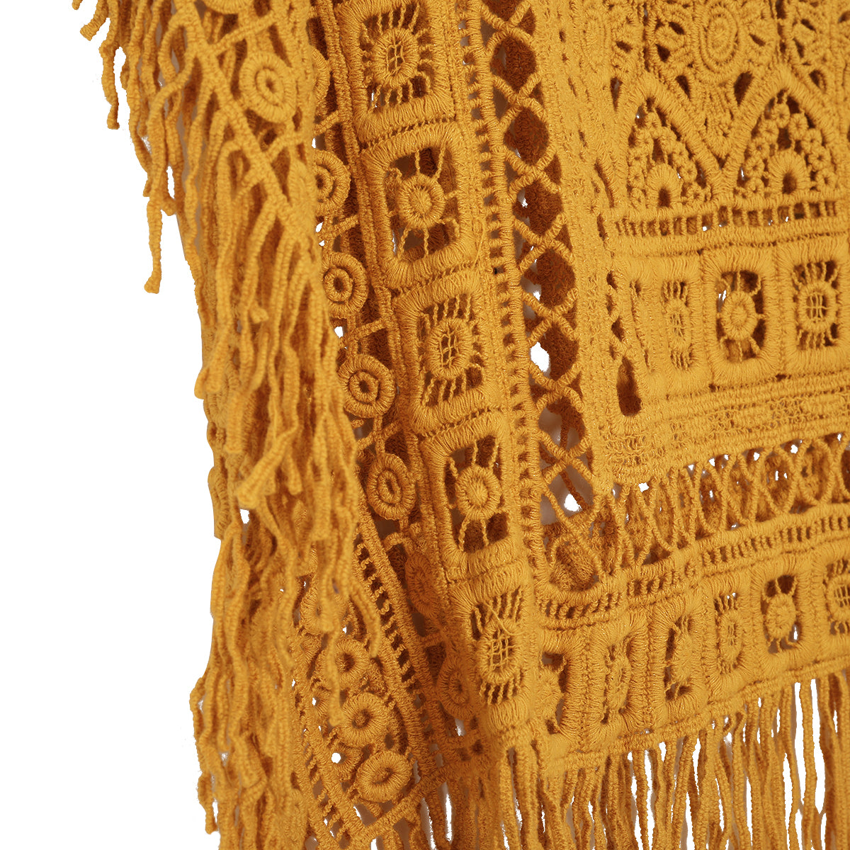Top en dentelle crochetée chic orange vif avec pompon
