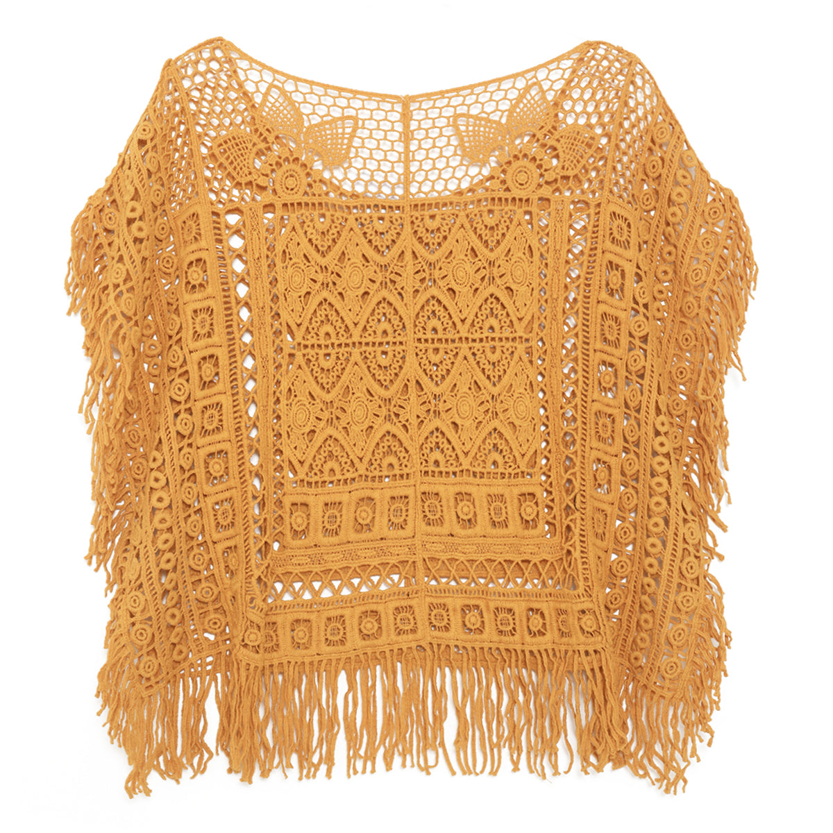 Top en dentelle crochetée chic orange vif avec pompon