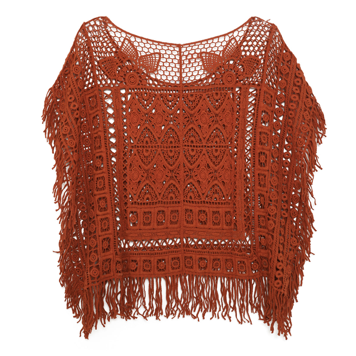 Boho Chic Crochet Lace Top Tassel Umber