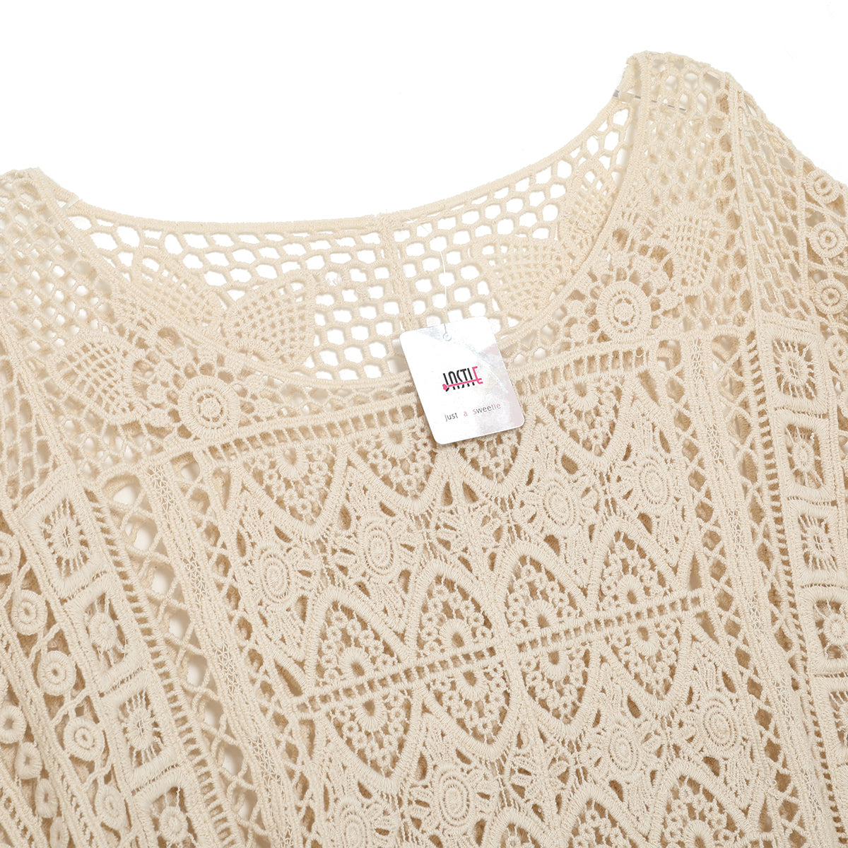 T-shirt au crochet crème style bohème hippie