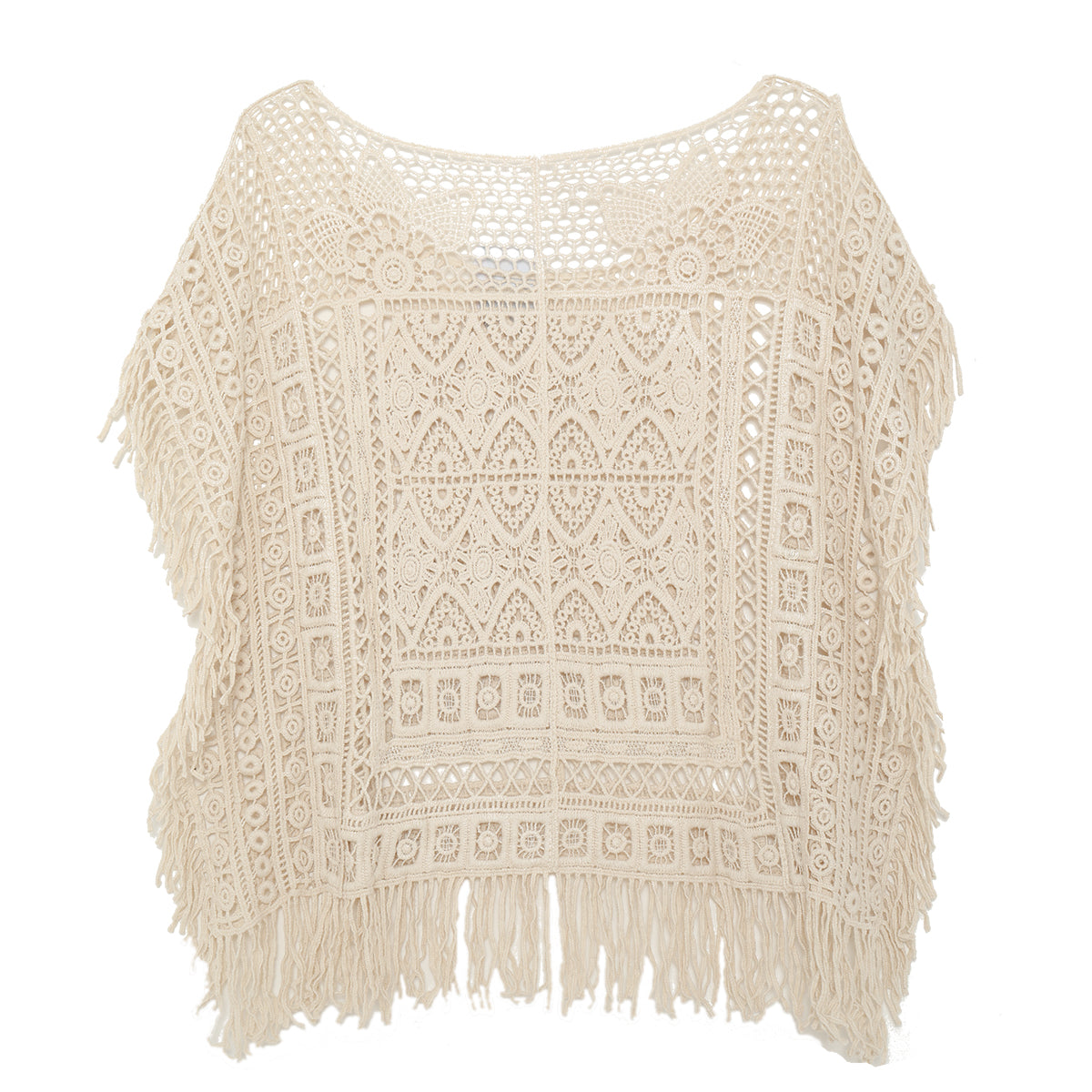 T-shirt au crochet crème style bohème hippie