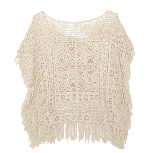 Boho Hippie Cream Crochet T-Shirt