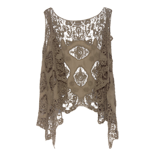 Haut cache-coeur en crochet avec patch hippie froal kaki